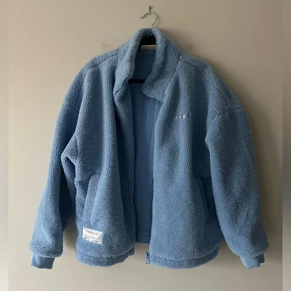 YoungLA Blue Sherpa Fleece Jacket Size M Men’s Cozy Oversized Zip Up